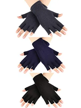 3 Paires Demi-Doigts Gants Gants sans Doigts d'Hiver Gants en Tricot pour Hommes Femmes (Jeu de Couleur 1)