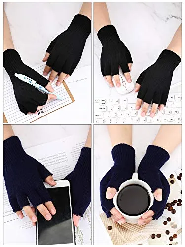 3 Paires Demi-Doigts Gants Gants sans Doigts d'Hiver Gants en Tricot pour Hommes Femmes (Jeu de Couleur 1)