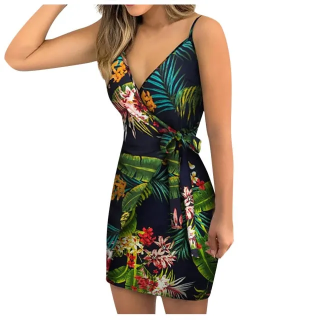 Amy Fashion - Chic Fashion Flower Print Mini Dress