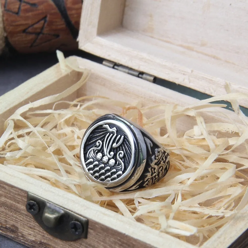 Bague Viking "Bague de Jormungandr: Le Drakkar Éternel"