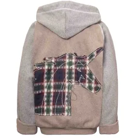 Beige fleece hoodie voor kinderen met eenhoornapplicatie