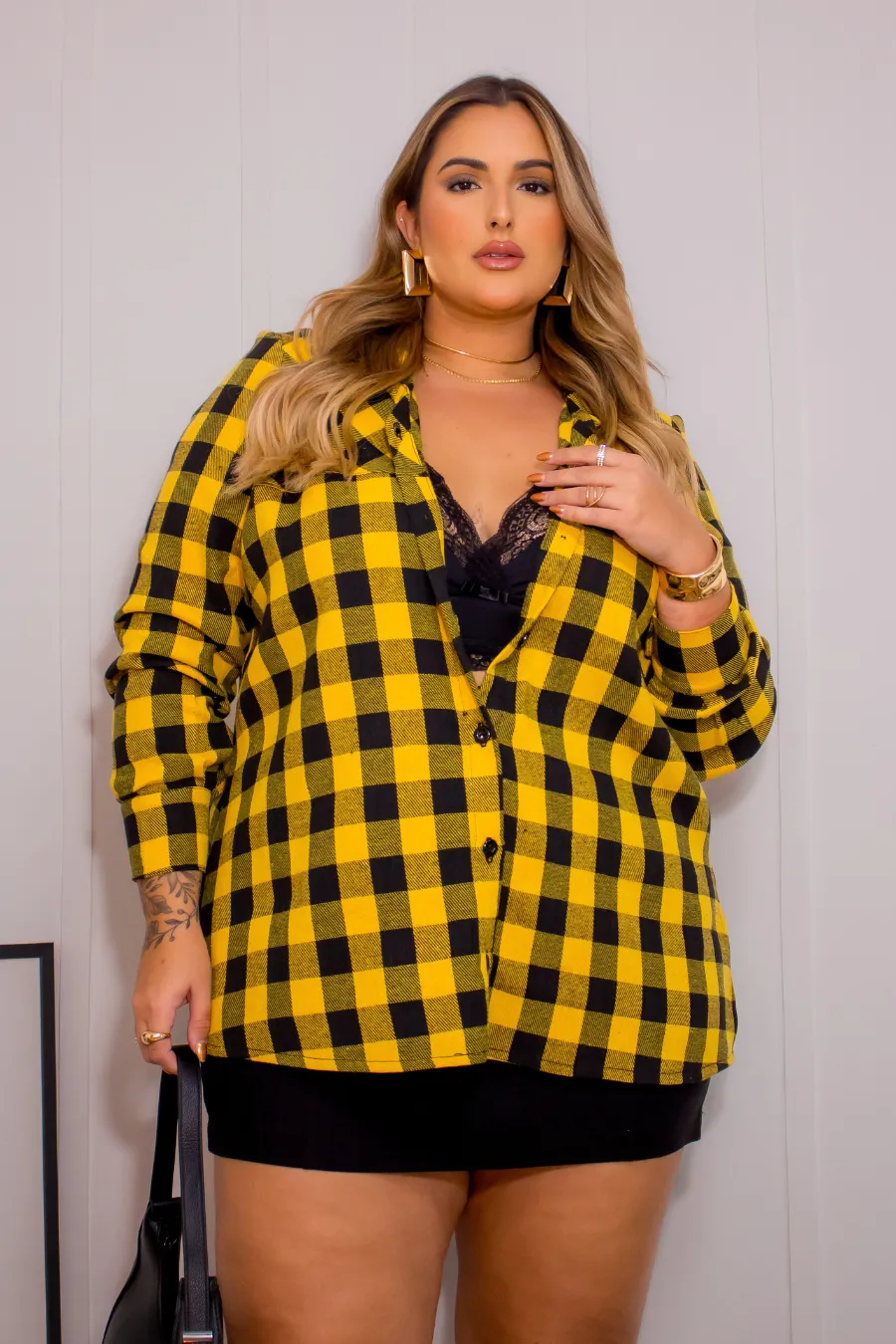 Camisa Xadrez Plus Size Stella Mostarda