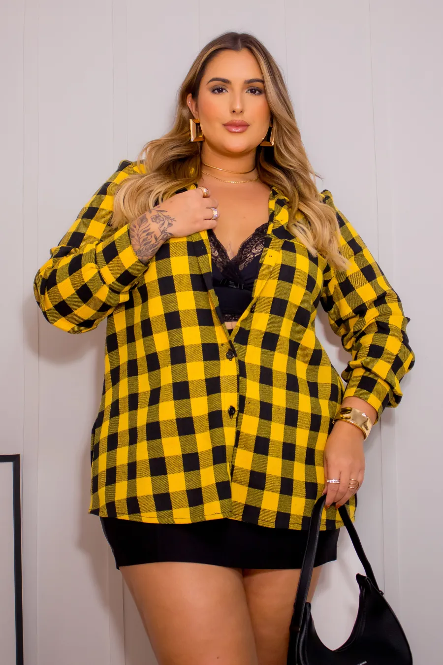 Camisa Xadrez Plus Size Stella Mostarda