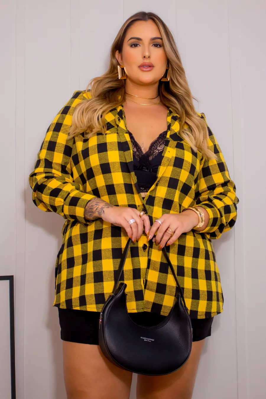 Camisa Xadrez Plus Size Stella Mostarda