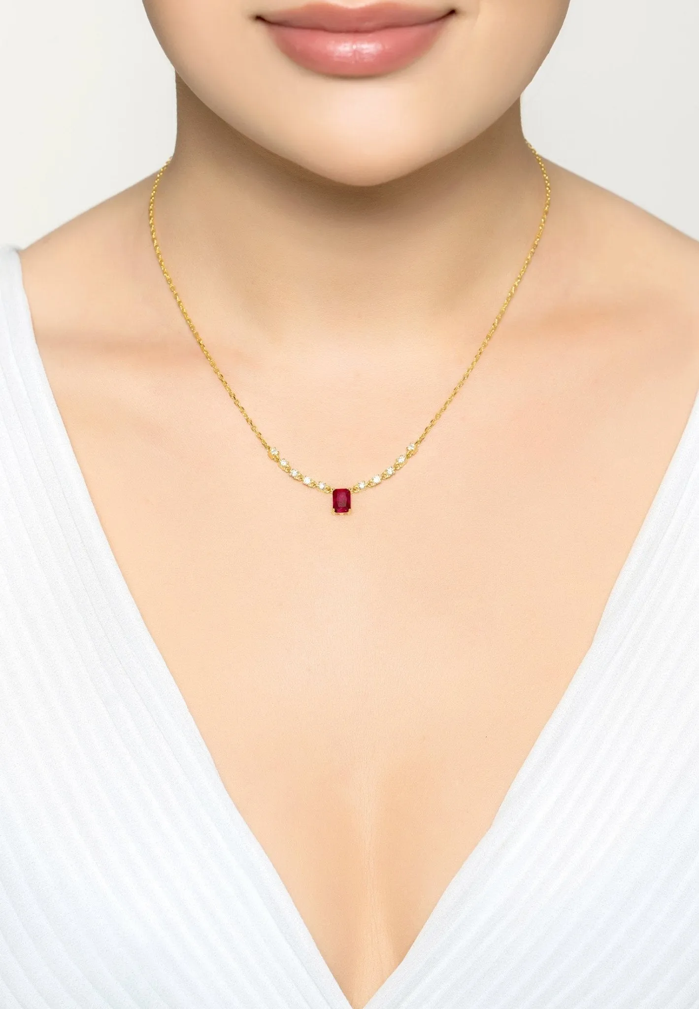 Claudia Gemstone Pendant Necklace Gold Ruby