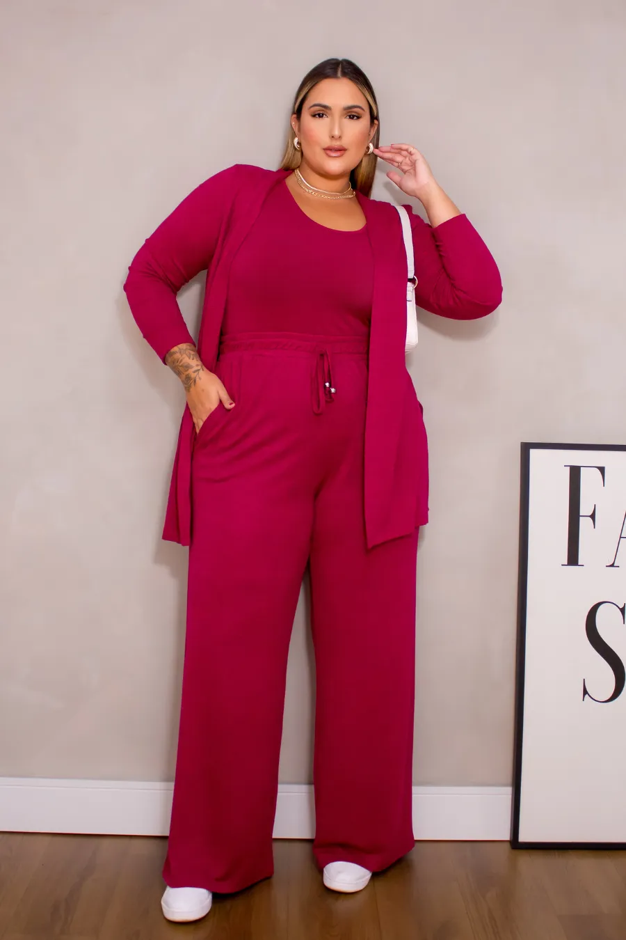 Conjunto Plus Size Três Peças Silvia Fúcsia