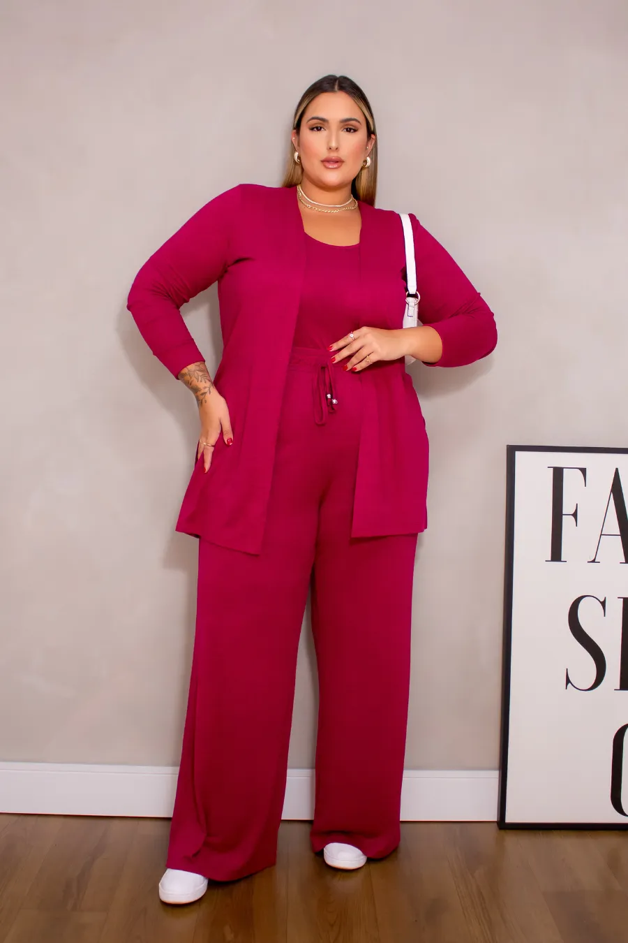 Conjunto Plus Size Três Peças Silvia Fúcsia