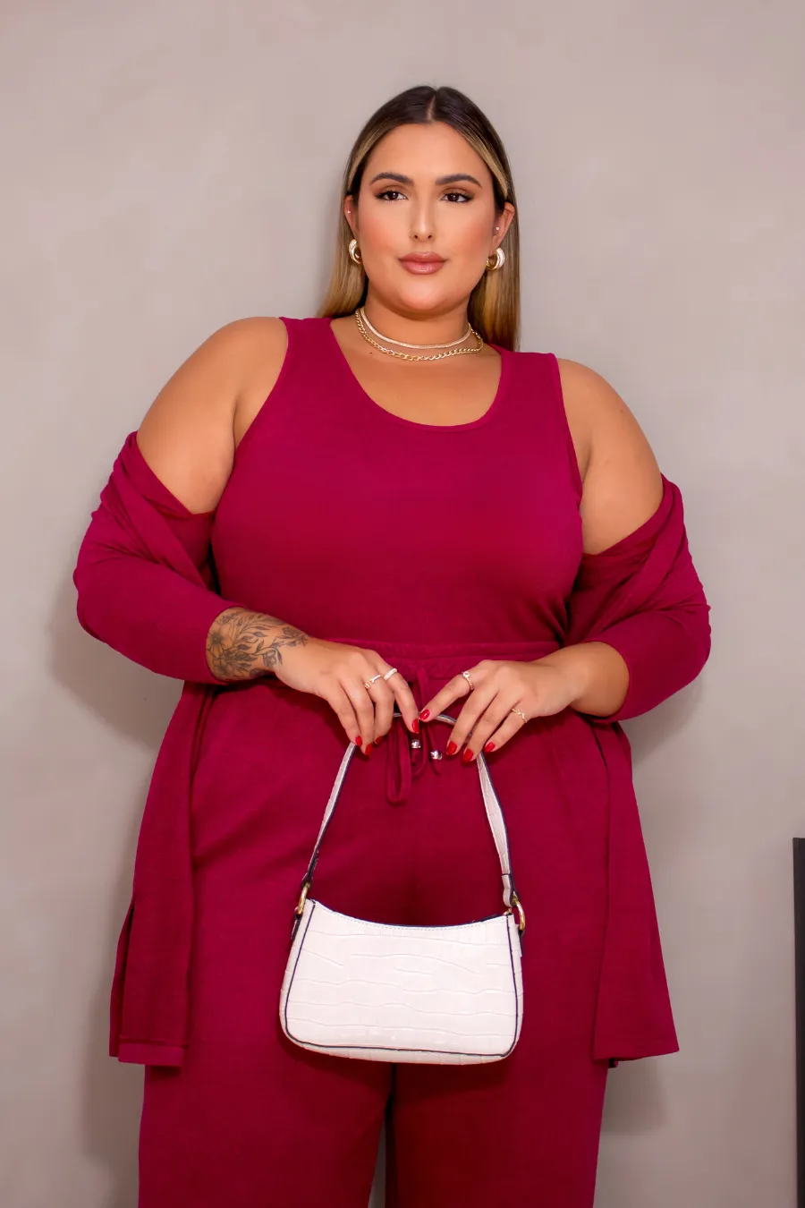 Conjunto Plus Size Três Peças Silvia Fúcsia