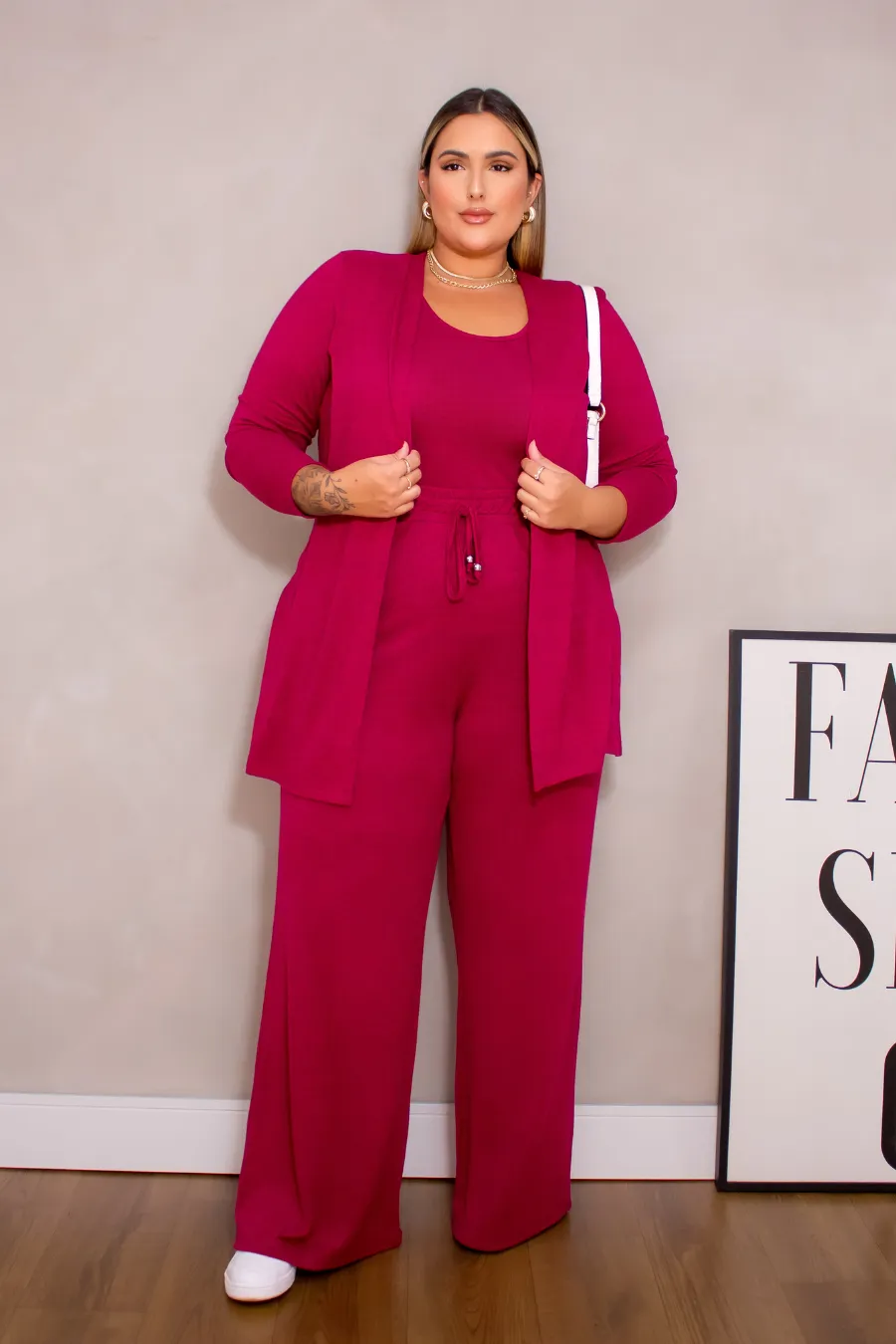 Conjunto Plus Size Três Peças Silvia Fúcsia