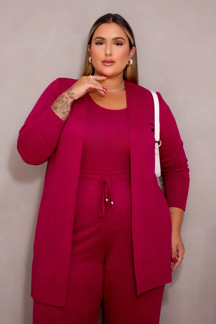 Conjunto Plus Size Três Peças Silvia Fúcsia