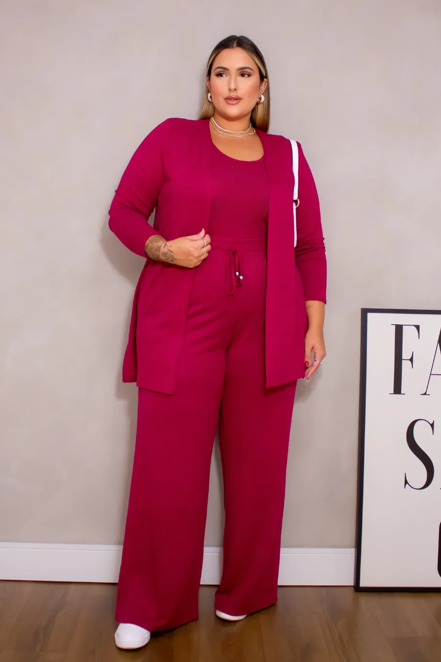 Conjunto Plus Size Três Peças Silvia Fúcsia