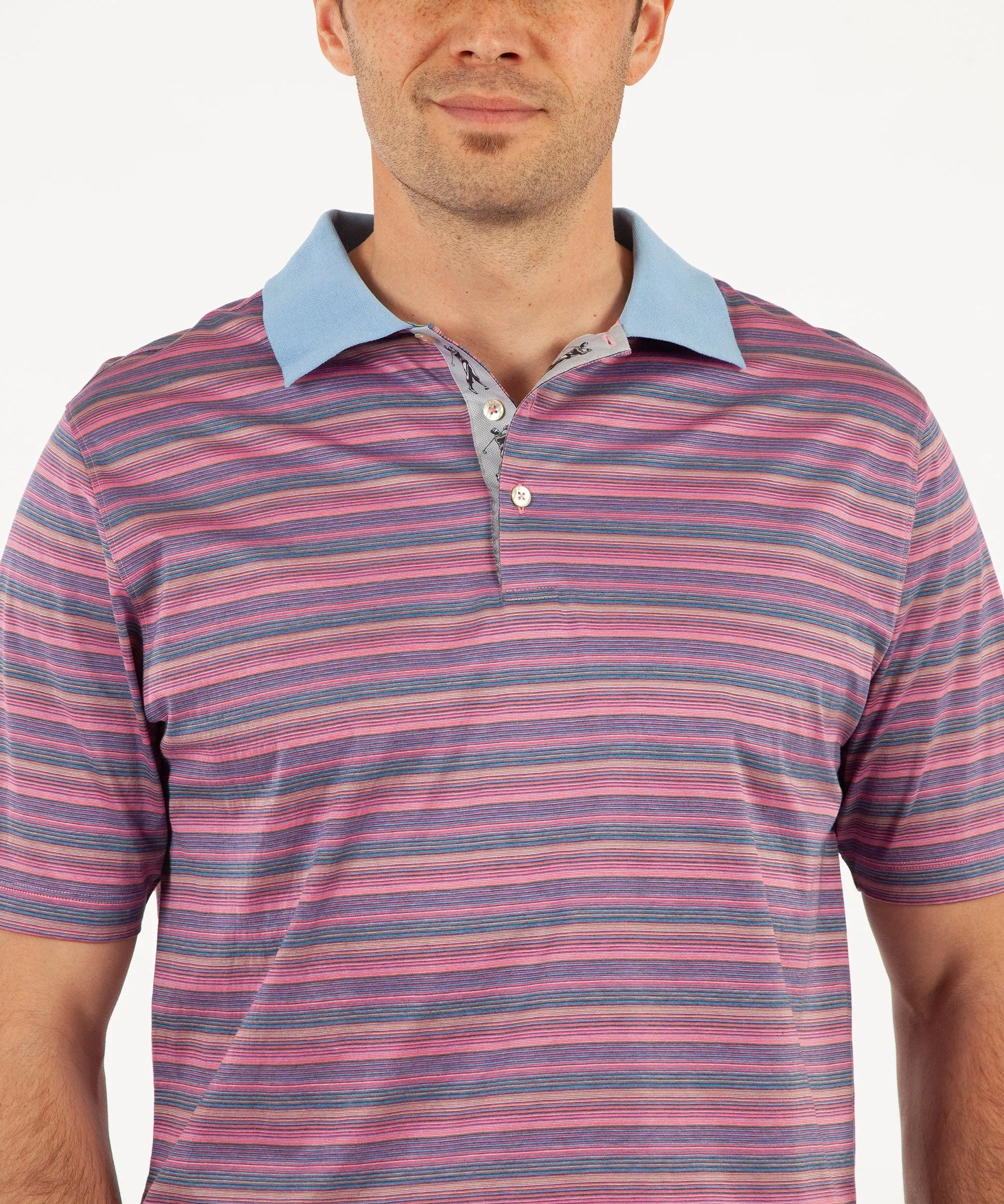 Heritage Luxe 100% Italian Cotton Jersey Multi-Stripe Polo Shirt