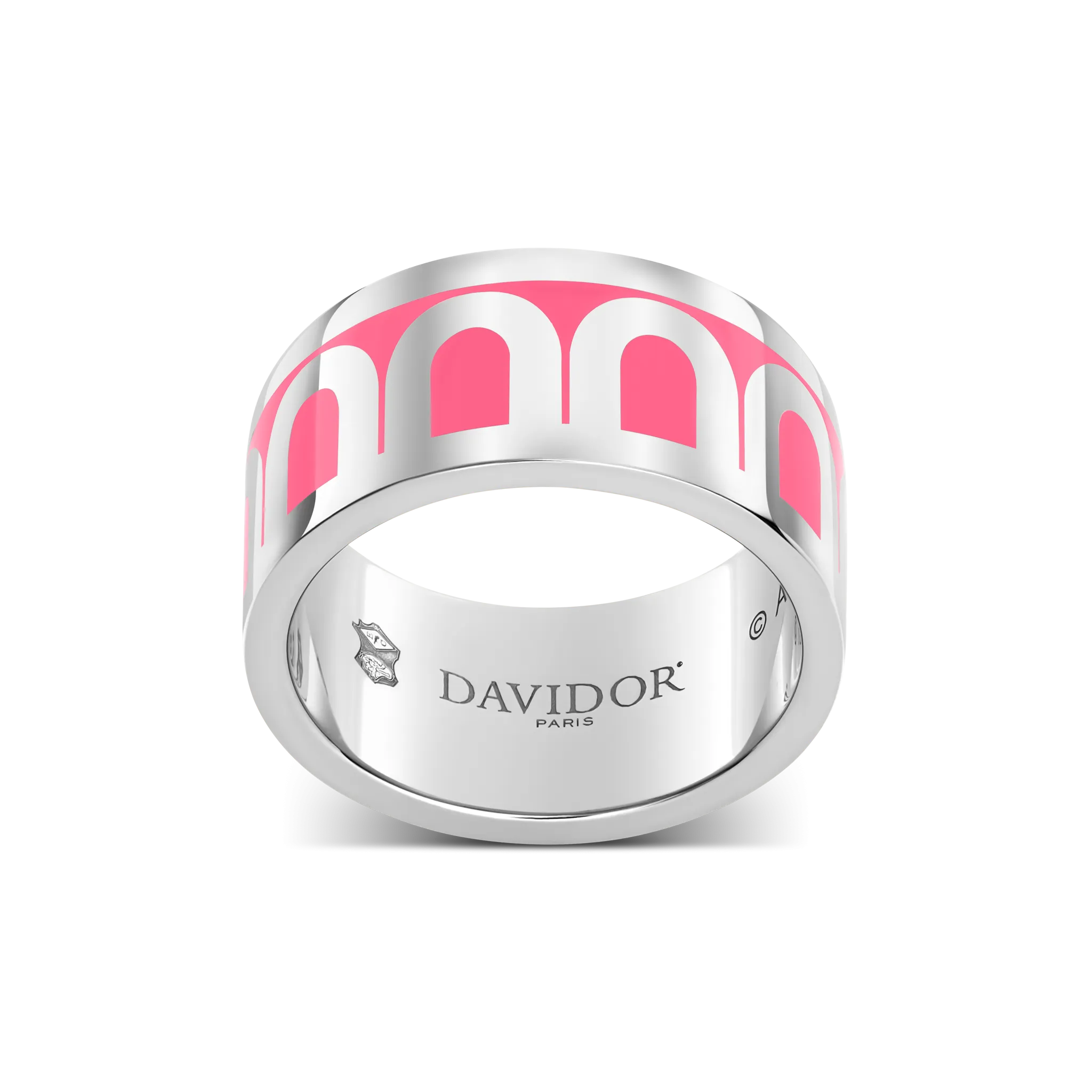 L'Arc de DAVIDOR Ring GM, 18k White Gold with May Rose Lacquered Ceramic