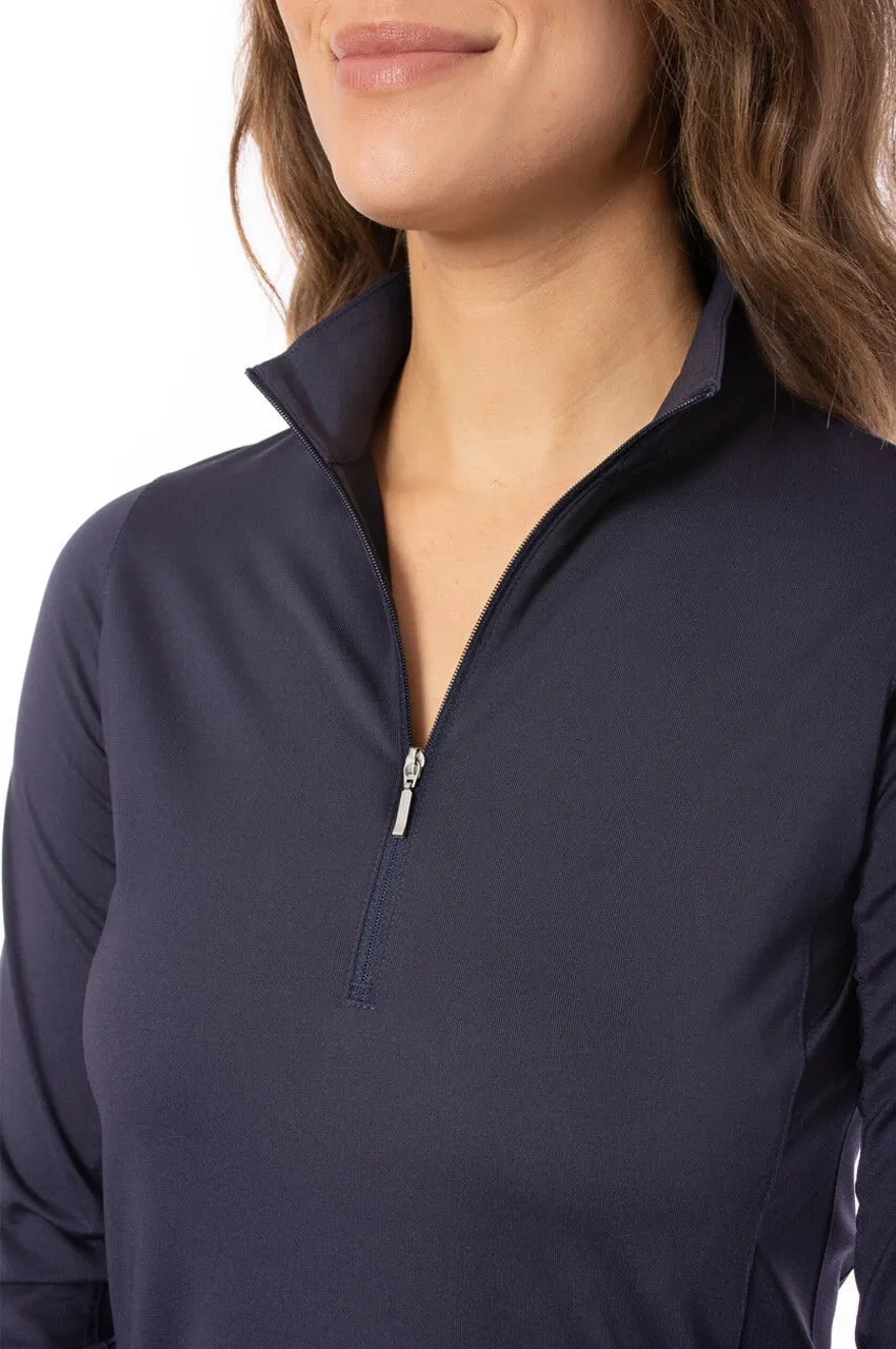 Navy Long Sleeve Zip Mock Polo