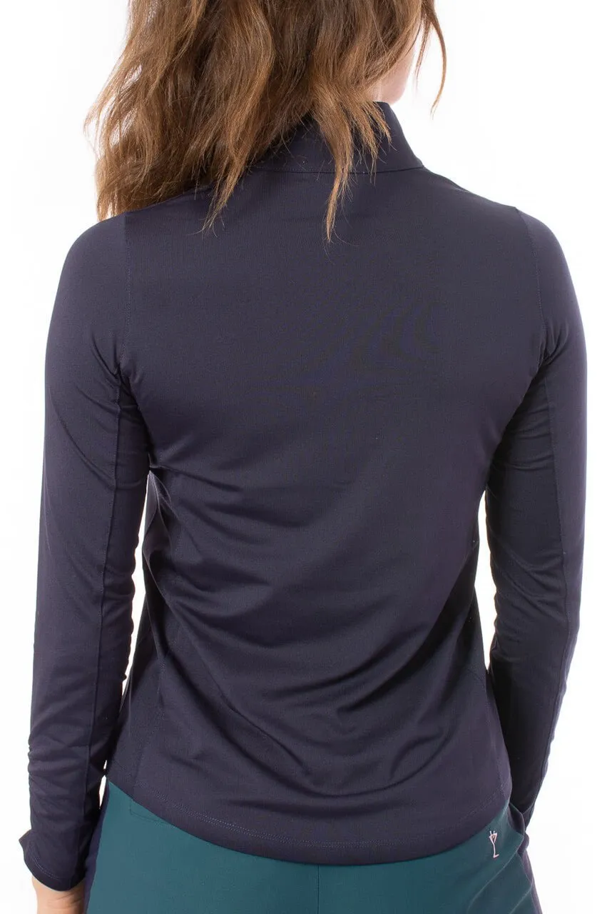 Navy Long Sleeve Zip Mock Polo