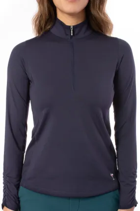 Navy Long Sleeve Zip Mock Polo