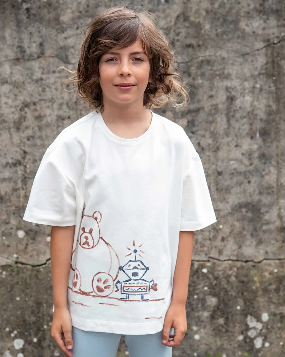 Oversized wit T-shirt voor kinderen met handbeschildering