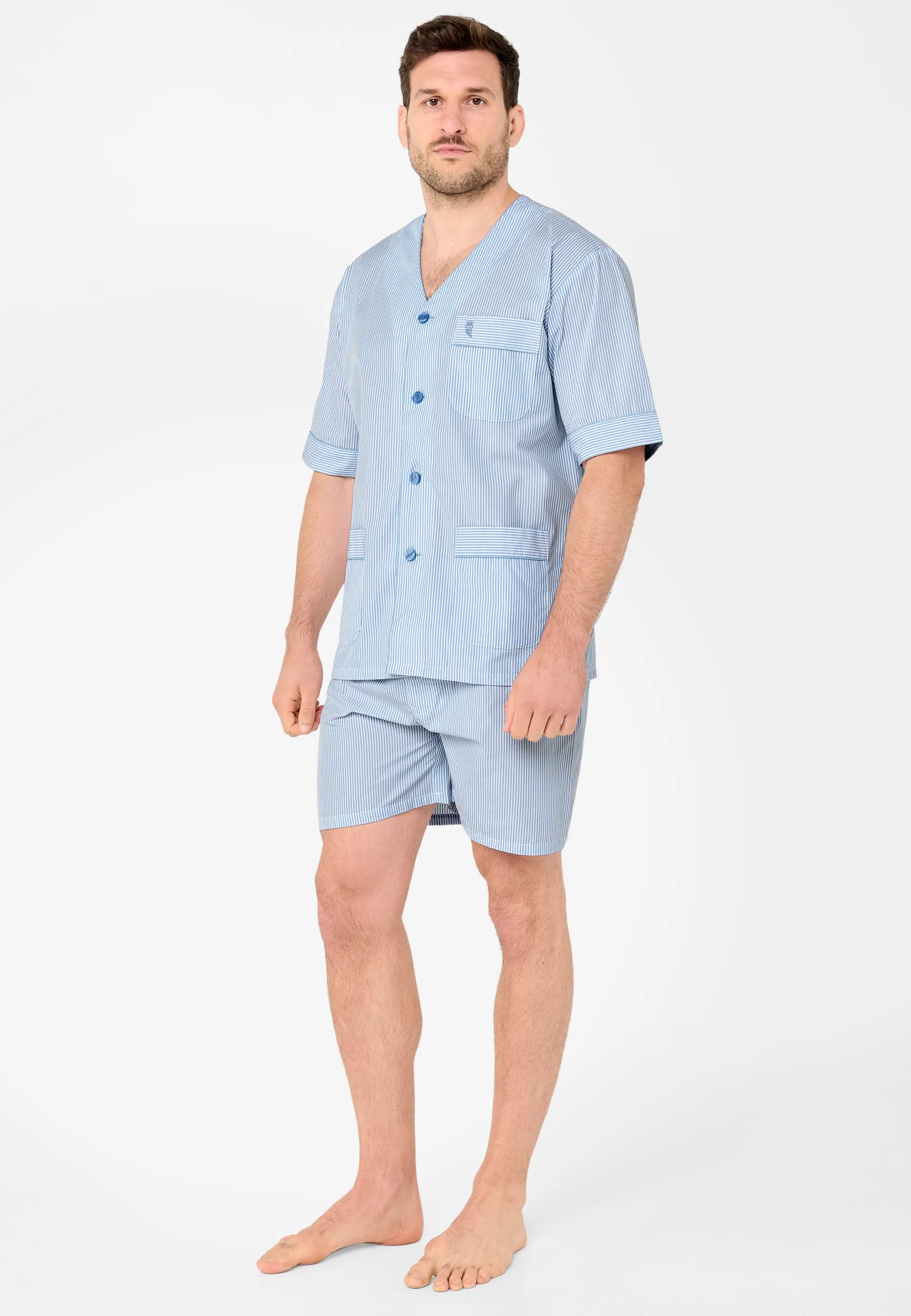 Pijama Hombre Corto Popelín Rayas - Azul 4912_30