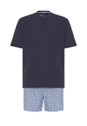 Pijama Hombre Corto Tapeta Punto Liso Tela Cuadros - Azul 3604_39