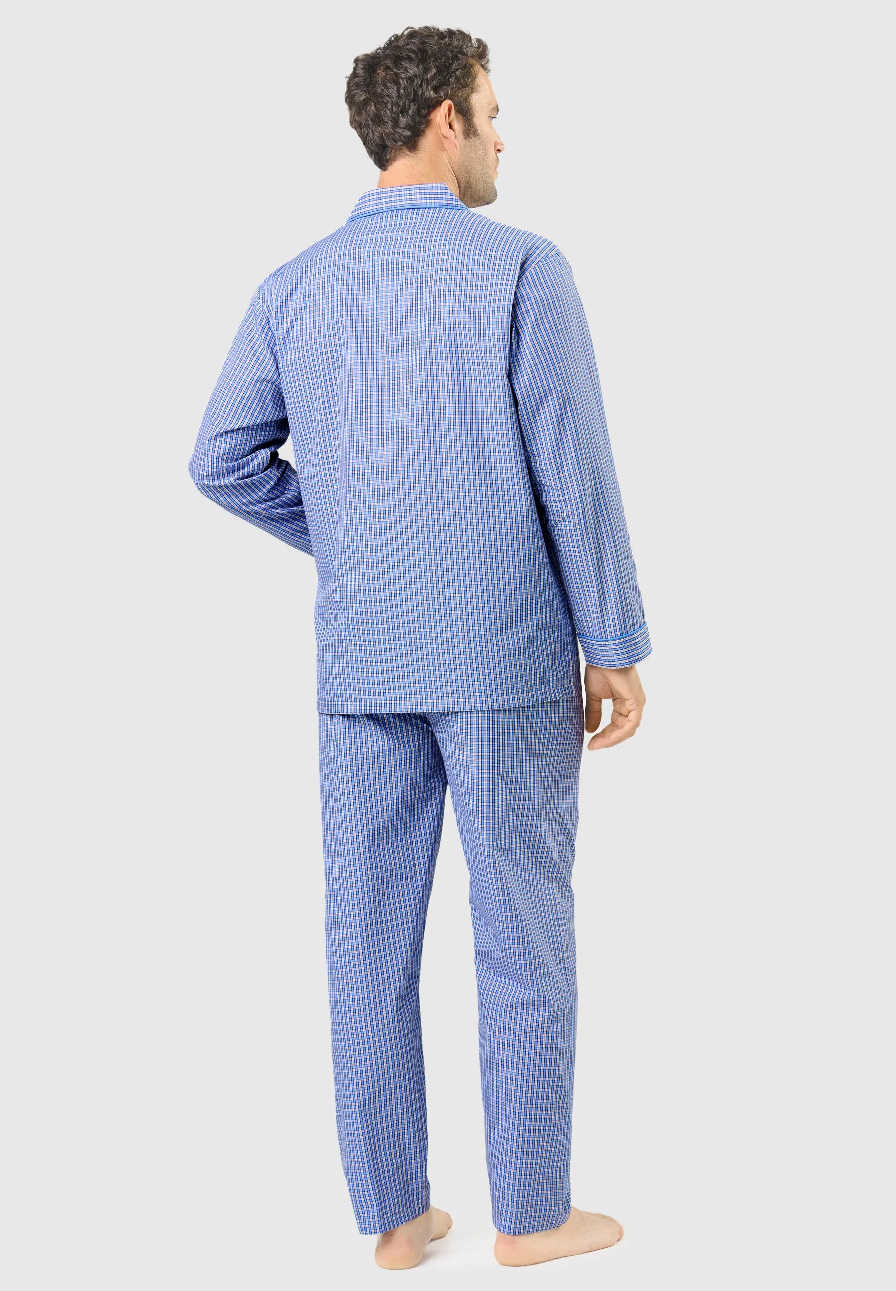 Pijama Hombre Largo Solapa Popelín Cuadros - Azul 1535_30