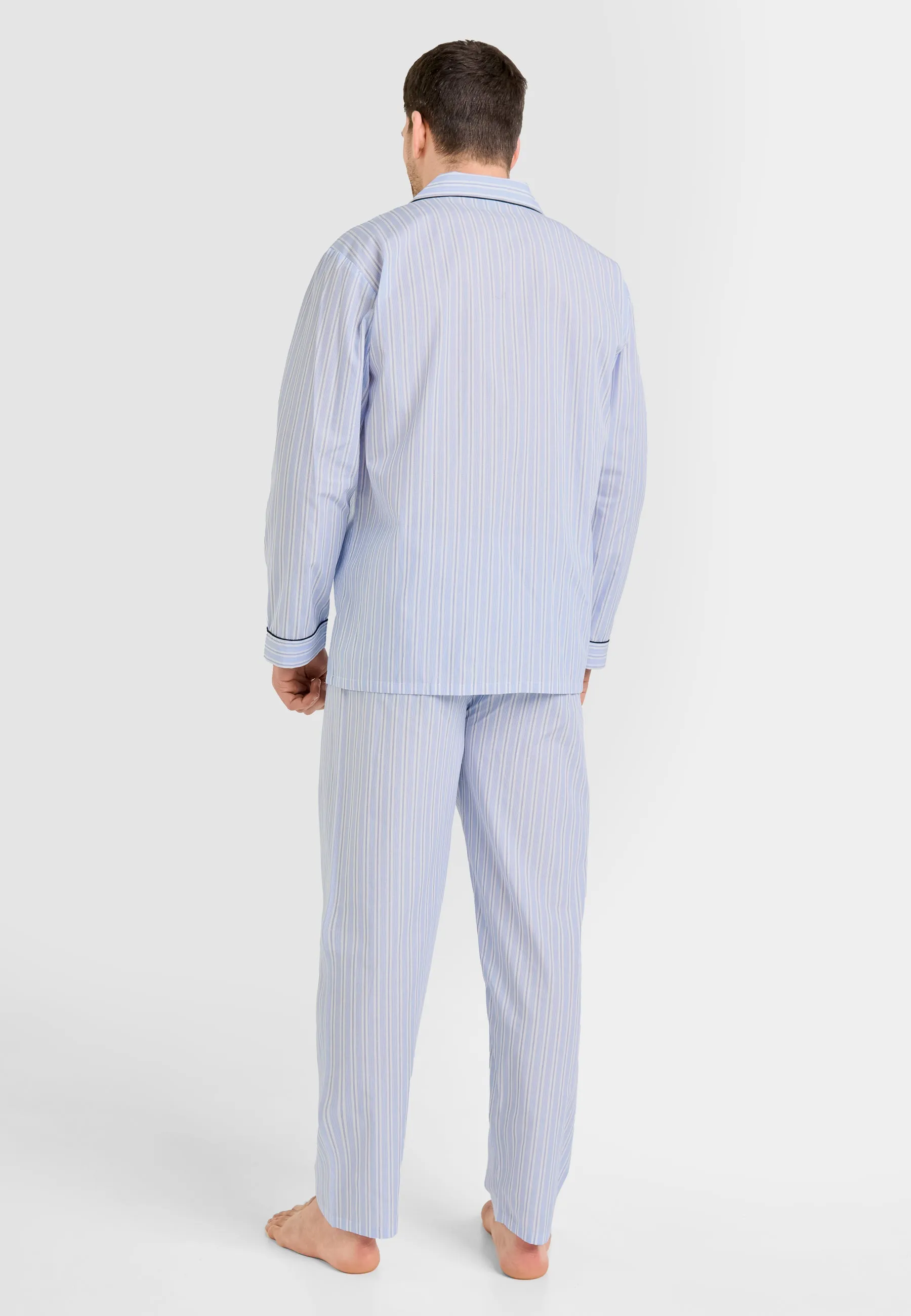 Pijama Hombre Largo Solapa Popelín Rayas - Azul 1525_30