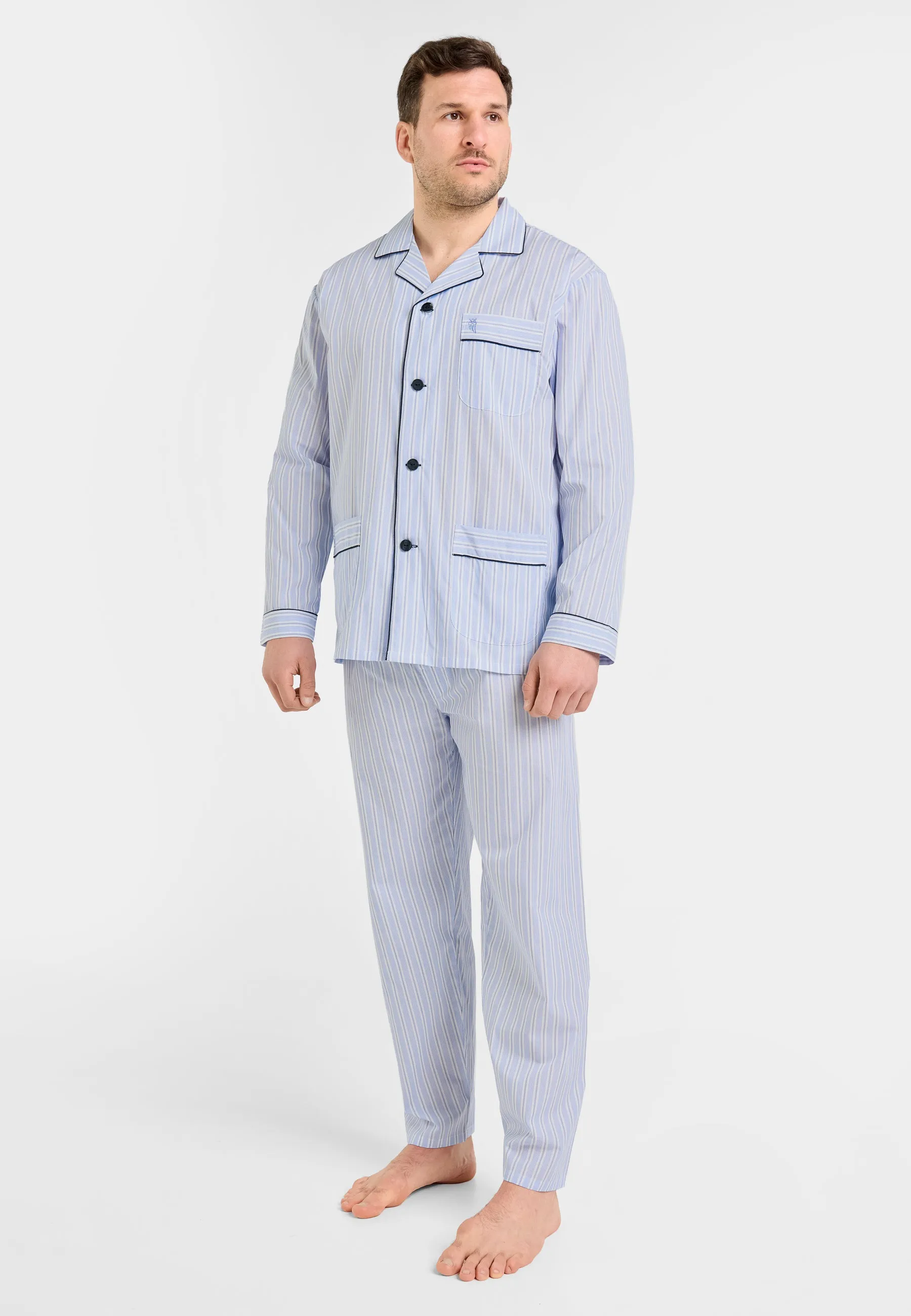 Pijama Hombre Largo Solapa Popelín Rayas - Azul 1525_30