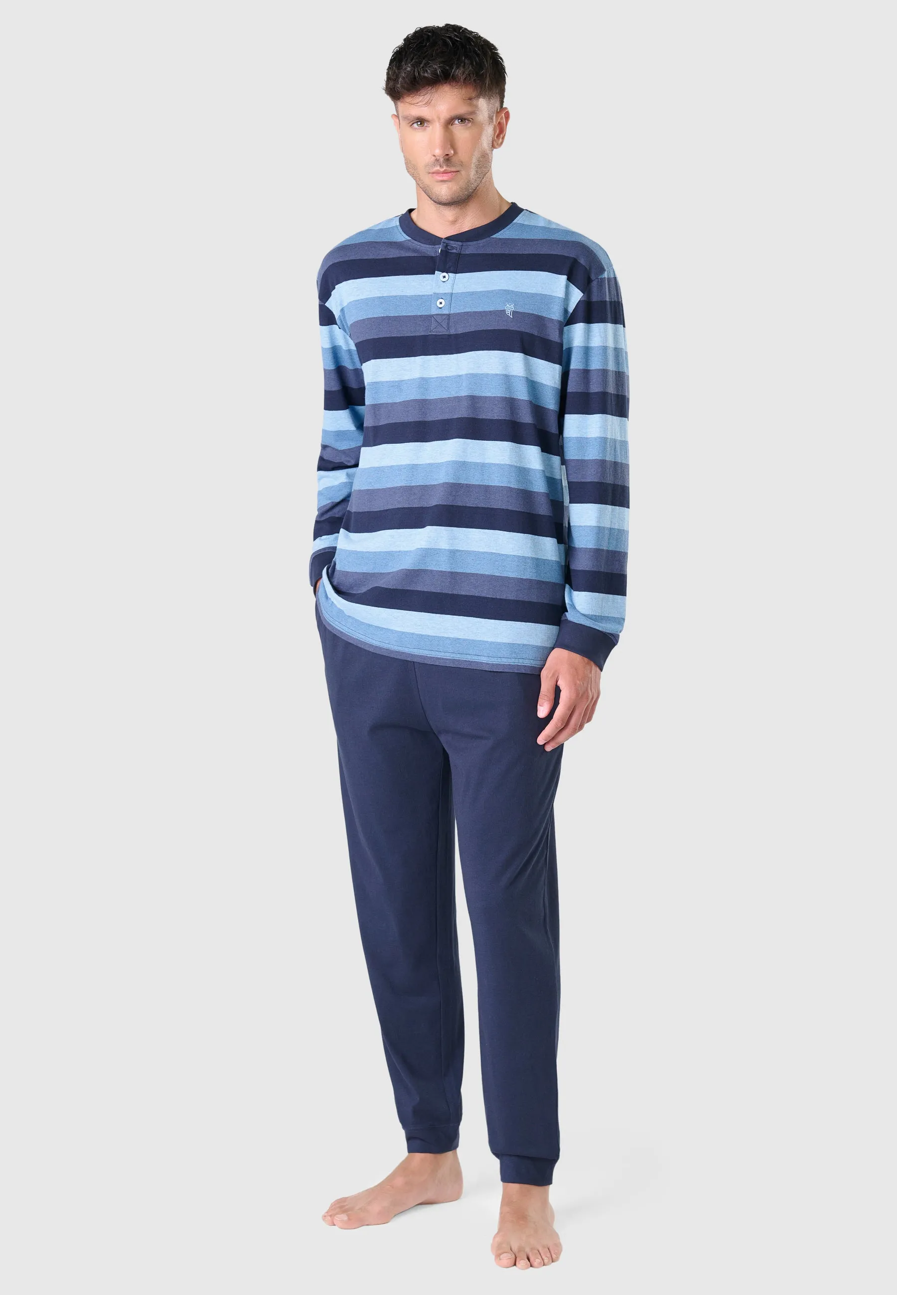 Pijama Hombre Largo Tapeta Punto Rayas - Azul 5577_33