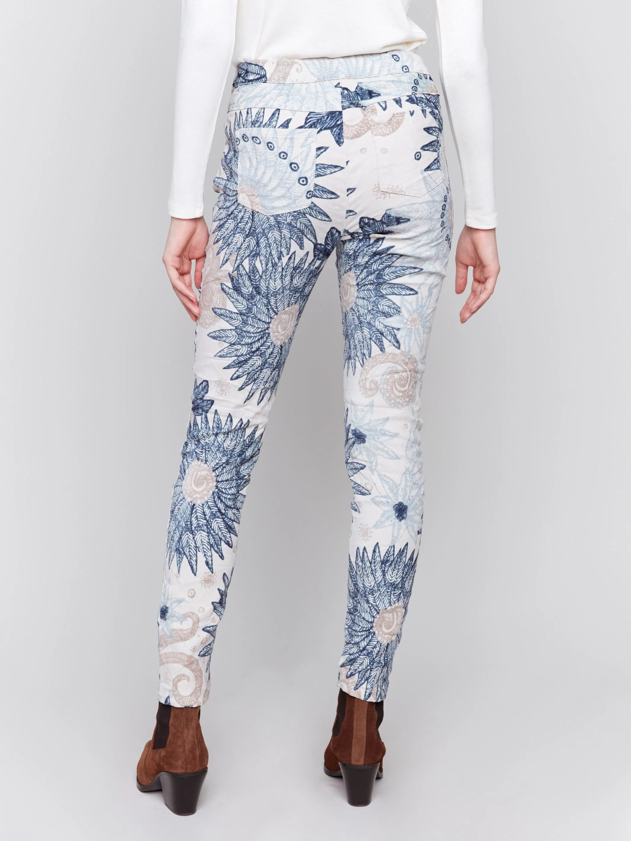 Printed Suede Crinkle Jogger Pants - Feather