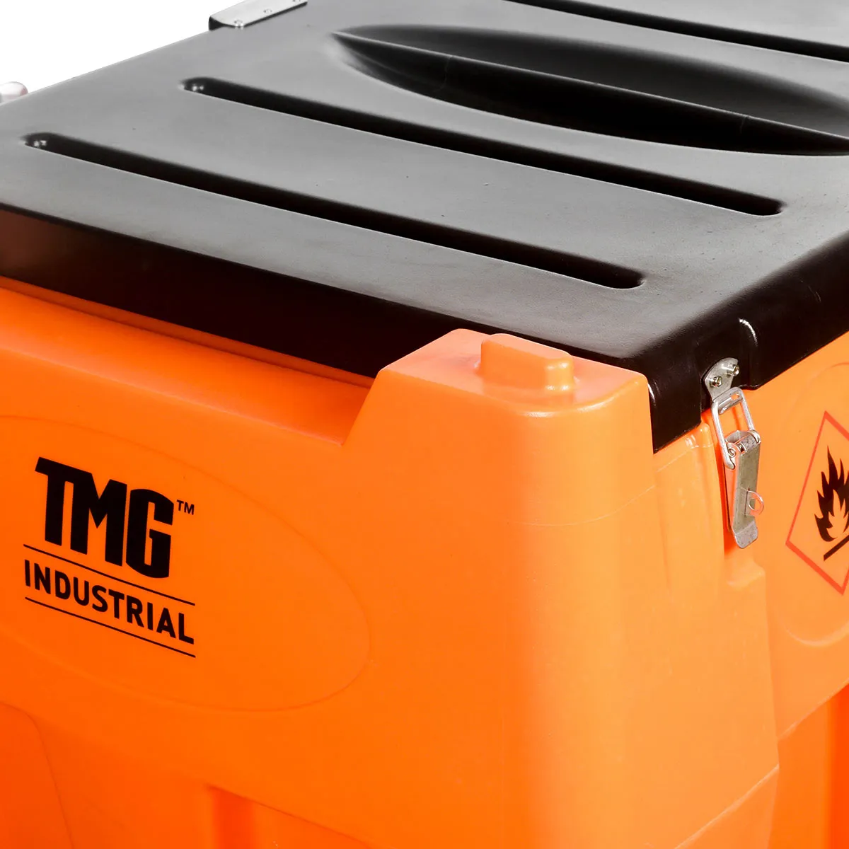 TMG Industrial 116 Gallon Diesel Poly Fuel Tank, Ratchet Strap Recesses, 15 GPM Fuel Pump, Lockable Lid, Reinforced Single Wall Design, TMG-DFT116