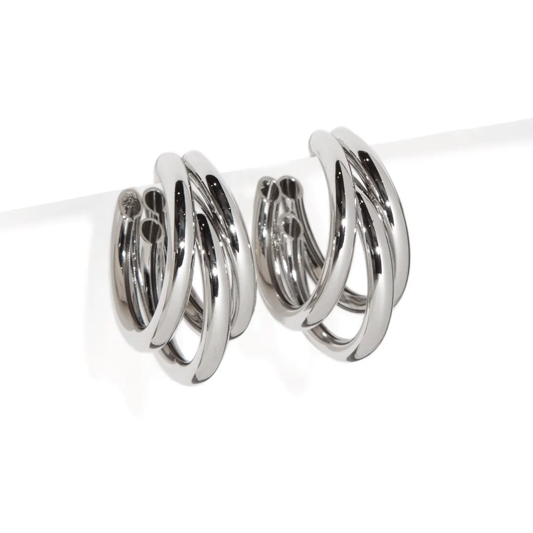 TRIPLE BOLD SILVER HOOPS