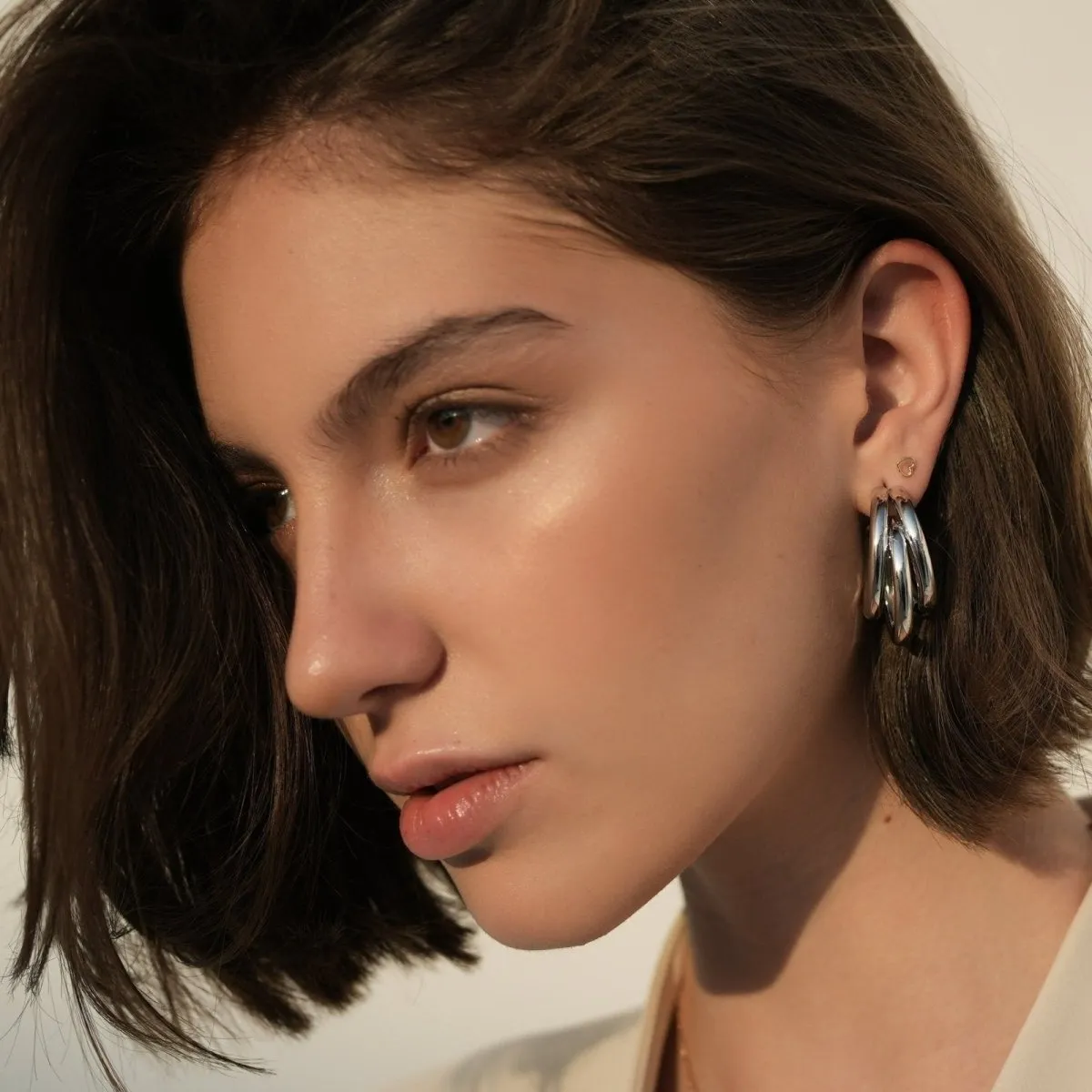 TRIPLE BOLD SILVER HOOPS