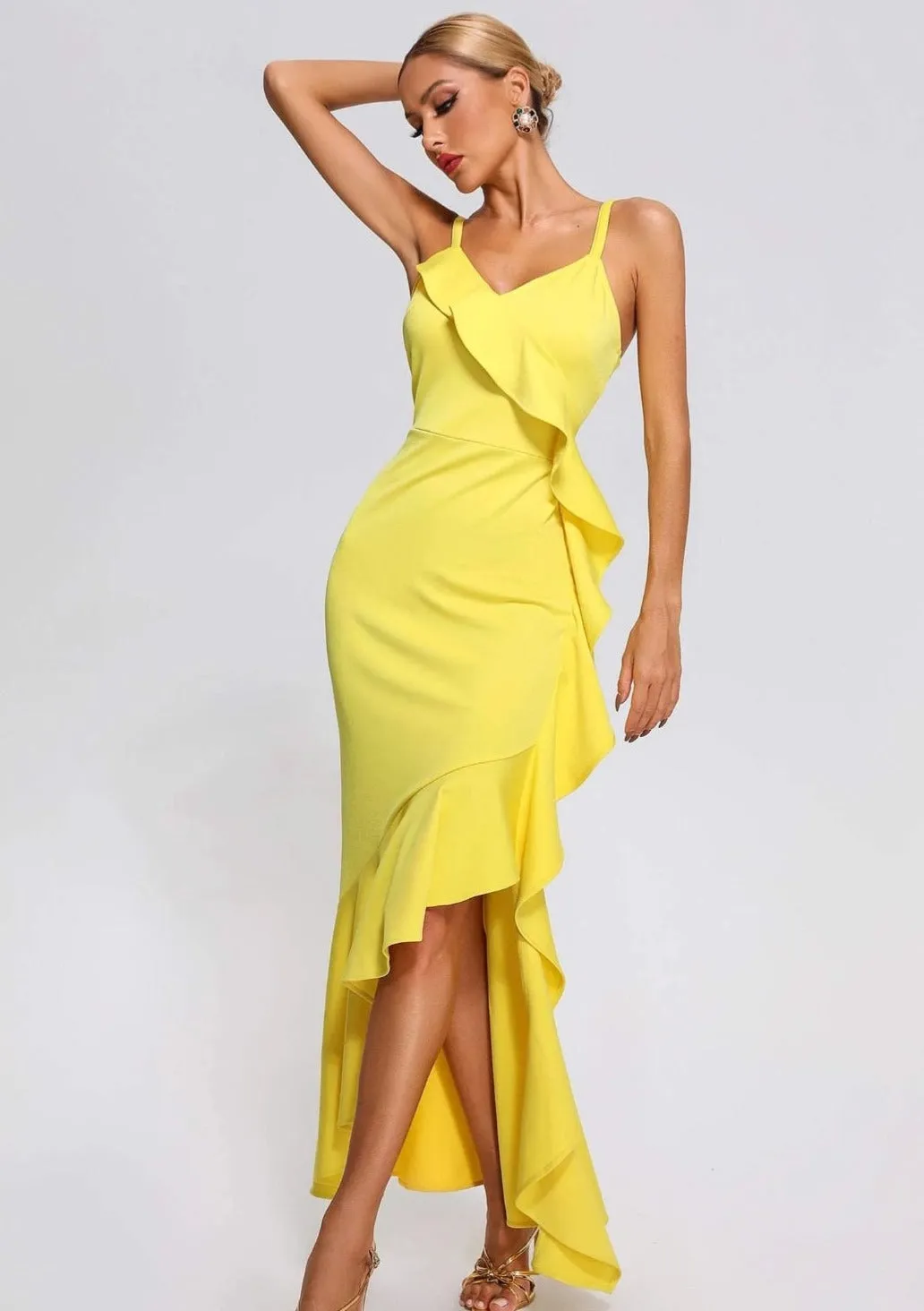 Vestido amarillo volantes