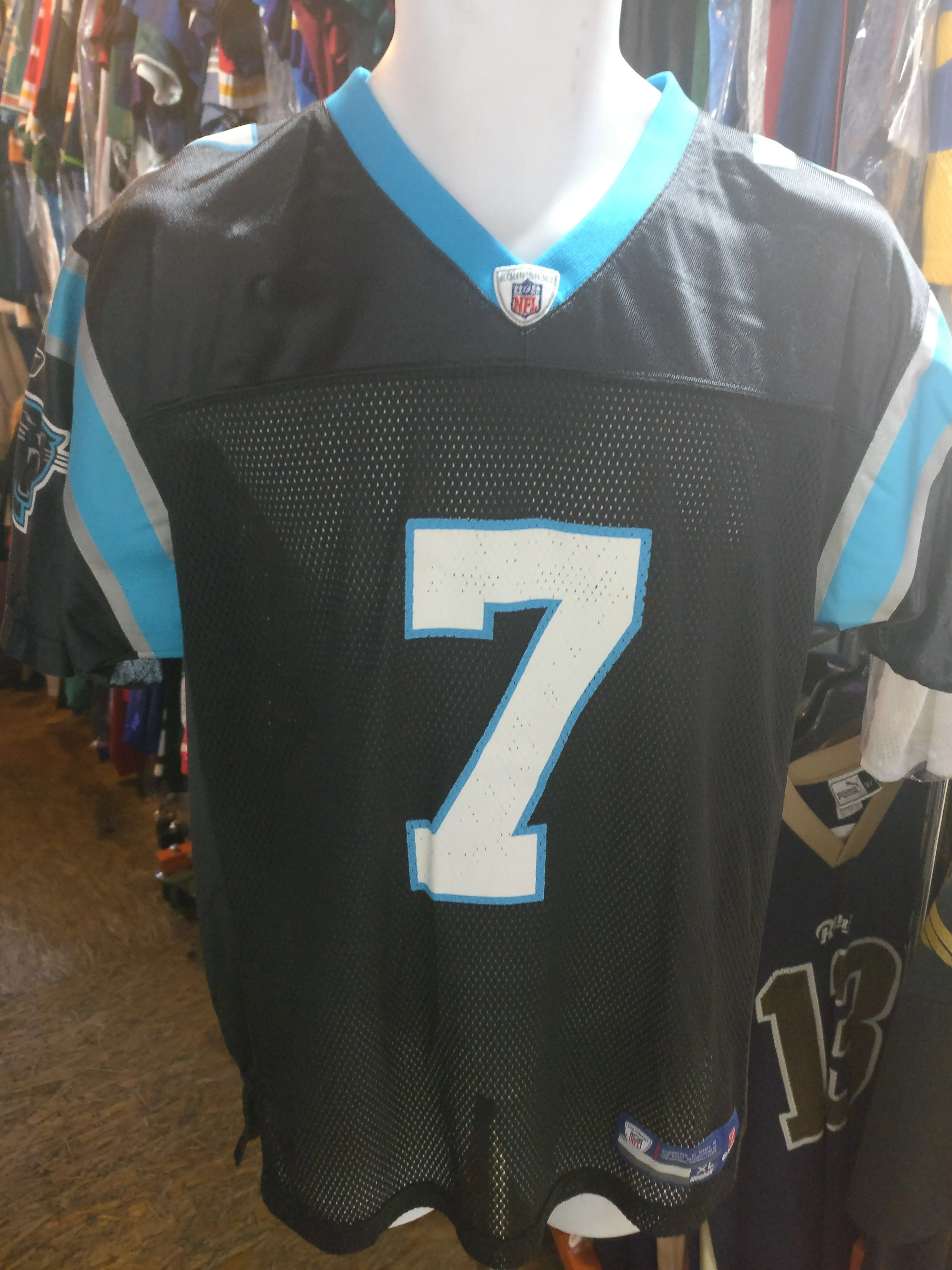 Vintage #7 MITCHEL Carolina Panthers NFL Reebok Jersey YXL