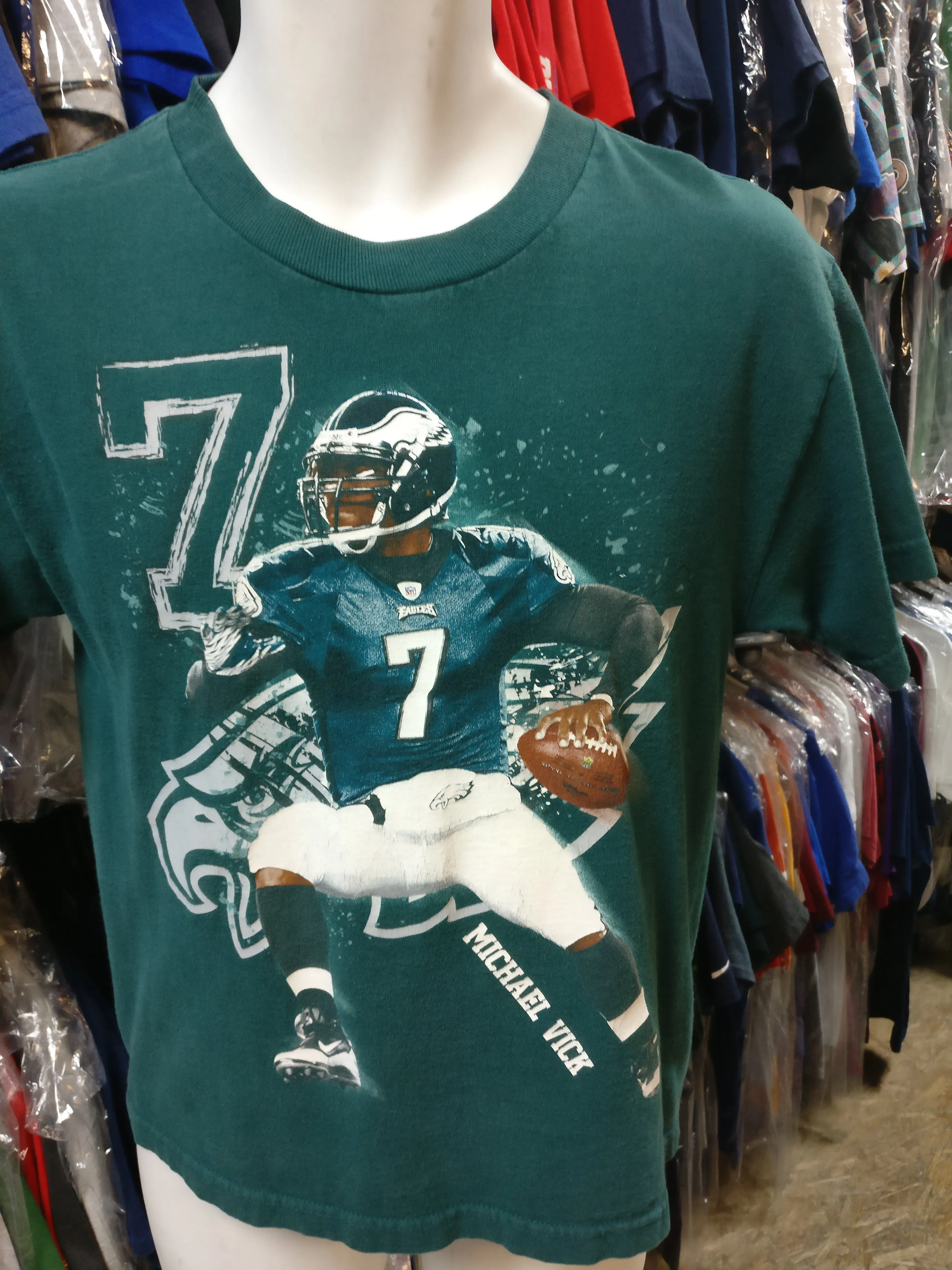 Vtg 2000s #7 MICHAEL VICK Philadelphia Eagles NFL Reebok T-Shirt YL