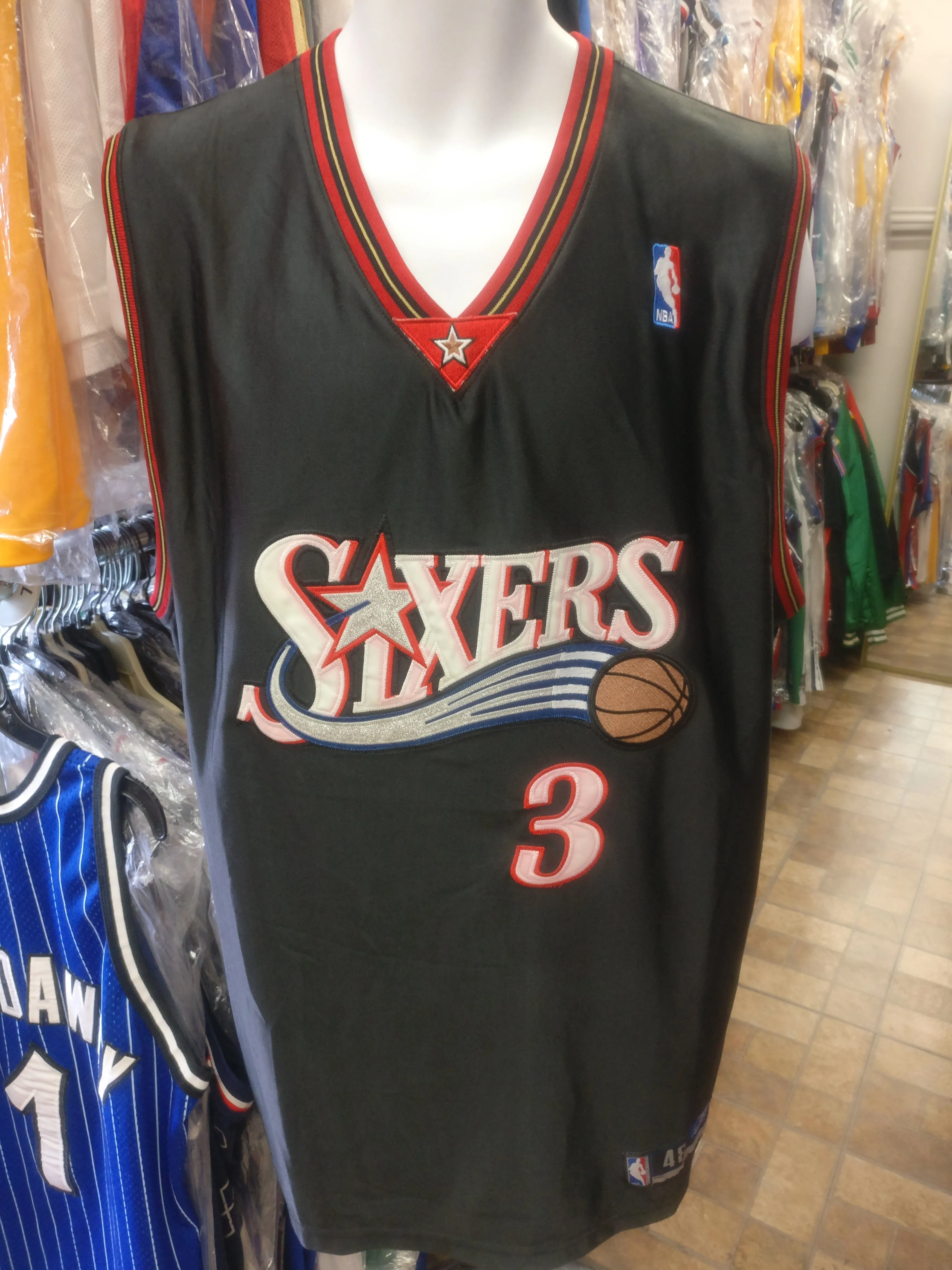 Vtg #3 ALLEN IVERSON Philadelphia 76ers NBA Reebok Authentic Jersey 48