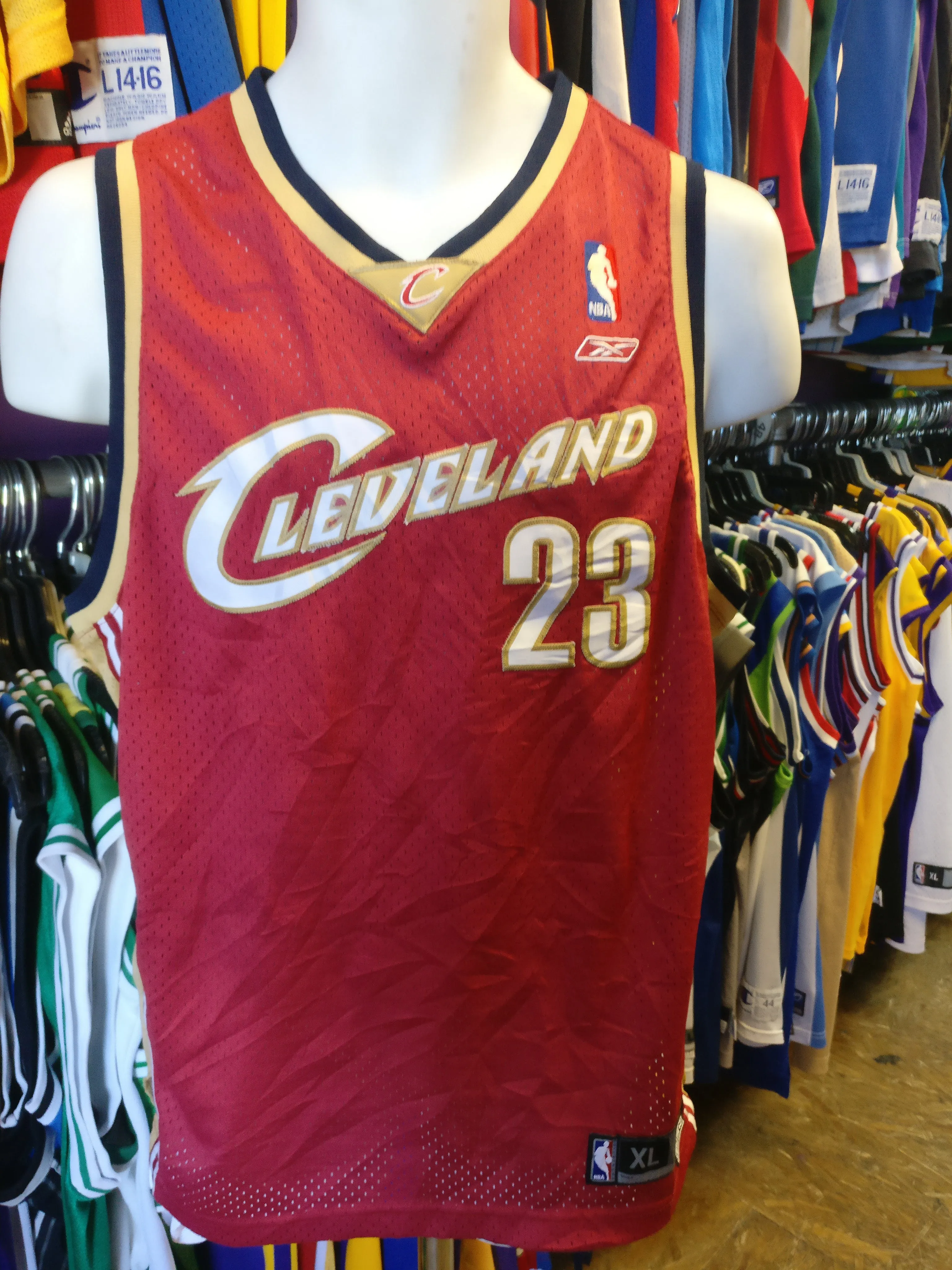 Vtg#23 LEBRON JAMES Cleveland Cavaliers NBA Reebok Authentic JerseyYXL